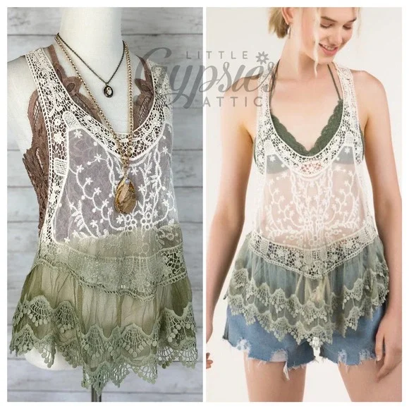 POL Antique Ivory Ombre Lace Layering Top - Picture 1 of 16